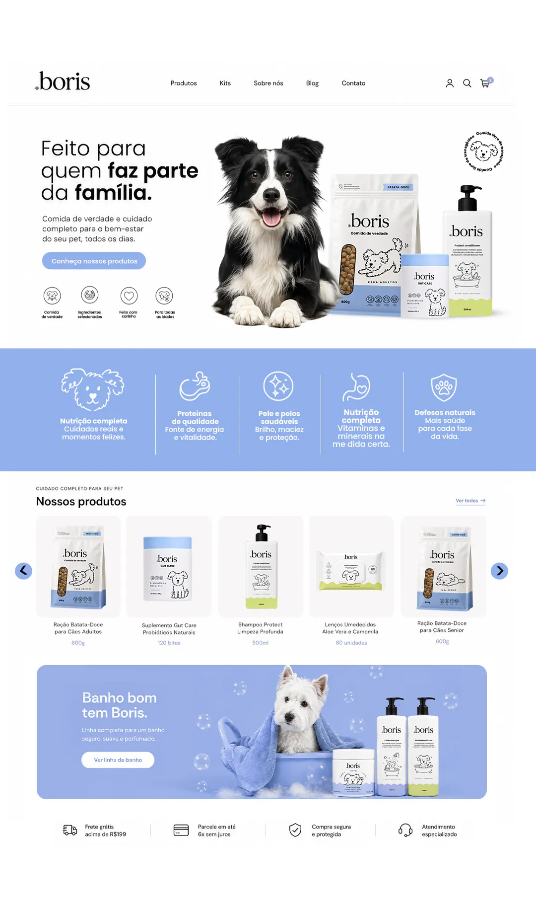 Layout completo da página de e-commerce Boris